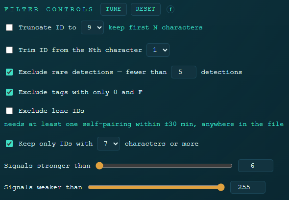 Tag Explorer filter controls
